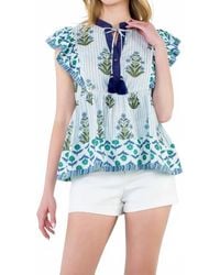 Thml - Got The Blues Flutter Sleeve Floral Tassel Tie Top - Lyst