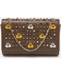 Christian Louboutin - Olive Patent And Leather Paloma Embellished Chain Clutch - Lyst