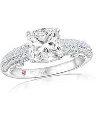 Suzy Levian - Sterling Cushion Cut Cubic Zirconia Pave Engagement Ring - Lyst