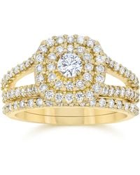 Pompeii3 - 1 1/10ct Cushion Halo Diamond Engagement Wedding Ring Set 10k Yellow Gold - Lyst