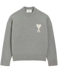 Ami Paris - Intarsia-Knit Heart Logo Wool Sweater - Lyst
