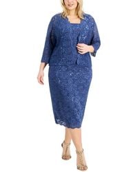 SLNY - Plus Fashions Lace Midi Evening Dress - Lyst