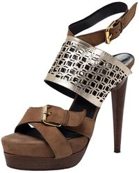Pierre Hardy - Suede And Metallic Cut Out Leather Platform Slingback Sandals - Lyst