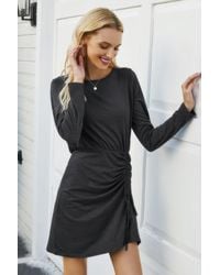 TRUEDAMES - Fashnzfab Solid Crew Neck High Waist Drawstring Dress - Lyst