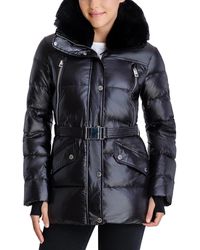 MICHAEL Michael Kors - Michael Kors Shiny Down Belted Faux Fur Collar Quilted Coat Jacket - Lyst
