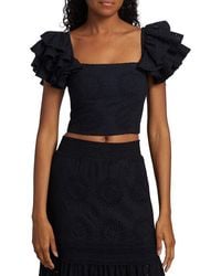 Alice + Olivia - Tawny Square Neck Ruffle Crop Top - Lyst