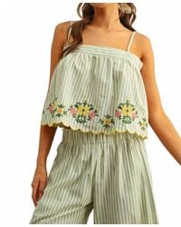 Miou Muse - Floral Embroidery With Striped Top - Lyst