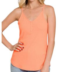 Zenana - Ribbed Button V-Neck Tank Top - Lyst