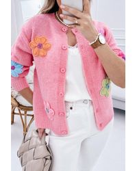 TRUEDAMES - Cute Knitted Floral Pattern Button Up Cardigan - Lyst
