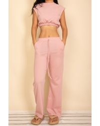 TRUEDAMES - Elastic Hem Crop Top & Wide Leg Pants Set With Faux Drawstring - Lyst