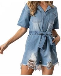 Bibi - Debbie Denim Romper - Lyst