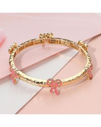 Fashnzfab - Enamel Bow Accent Hammered Metal Bar Beaded Stretch Bracelet, Hot - Lyst