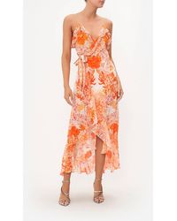 Camilla - Long Wrap Dress With Frill Dragon Mother - Lyst