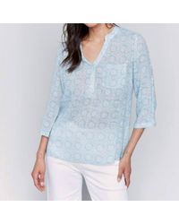 Charlie b - Printed Cotton Gauze Half-Button Blouse - Lyst