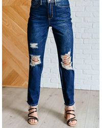 Judy Blue - High Rise Rigid Magic Distressed Straight Jeans - Lyst