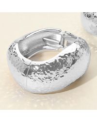 Fashnzfab - Chunky Hammered Metal Wavy Hinged Bangle Bracelet Rhodium - Lyst
