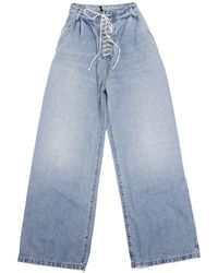 Unravel Project - Denim Cotton Lace Up Wide Leg Jeans - Lyst
