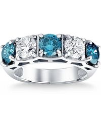 Pompeii3 - 3 1/4ct Blue Diamond Wedding Ring White Gold Lab Grown Anniversary 5-stone Band - Lyst