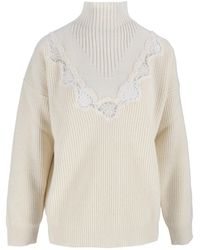 Ermanno Scervino - High Mock Neck Lace Detail Ribbed Knit Sweater - Lyst