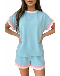 Shewin - Striped Trim Casual Tee And Drawstring Shorts Set - Lyst