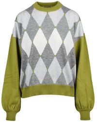 Ballantyne - Crewneck Sweater With Bold Argyle Pattern And Puff Sleeves - Lyst