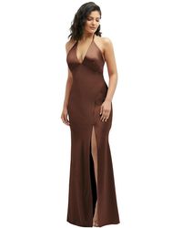 After Six - Plunge Halter Open-back Maxi Bias Dress With Low Tie Back - Lyst
