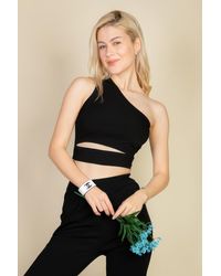 TRUEDAMES - Ribbed Knit Cut Out One Shoulder Crop Top - Lyst