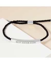 Fashnzfab - Dipped Best Sister Message Bar Pointed Rope Adjustable Cinch Pull Tie Bracelet Rhodium - Lyst