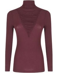 Nissa - Bordeaux High Neck Gathered Lyocell-Blend Top - Lyst