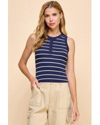 Fashnzfab - Button Detail Contrast Binding Stripe Tank Top - Lyst
