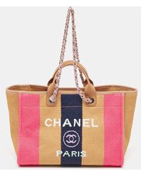 Chanel - Color Striped Straw Raffia Large Deauville Shopper Tote - Lyst