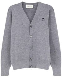 Ami Paris - Button-Up Cardigan Sweater With V-Neckline And Ribbed Cuffs - Lyst