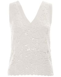 P.A.R.O.S.H. - Sleeveless Floral Lace Top With Deep V-Neckline - Lyst
