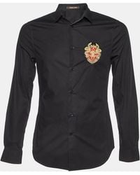 Roberto Cavalli - Cotton Logo Crest Embroidered Button Front Shirt - Lyst