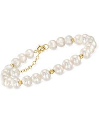 Ross-Simons - 6.5-7mm Cultured Pearl And 14kt Yellow Gold Bead Station Bracelet - Lyst
