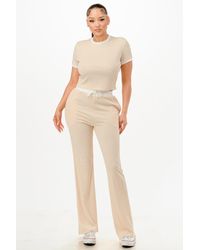 TRUEDAMES - Ribbed Contrast Binding Top And Pants Set - Lyst