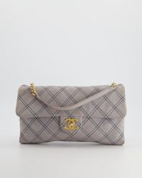 Chanel - Powder Suede Quilted Flap Bag With Gold Hardware - Lyst