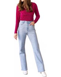 Grace + Emma - Straight Leg Denim Stud Jeans - Lyst