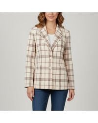 Maje - Cream Plaid Gabardine Single Breasted Blazer - Lyst