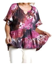 Umgee - Tie Dye Mandarin Tiered Ruffle Top - Lyst