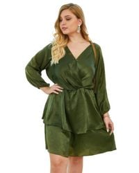 TRUEDAMES - Plus Size Solid V Neck Ruffled Hem Dress - Lyst
