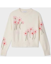 White + Warren - Cashmere Floral Embroidery Crewneck Sweater - Lyst