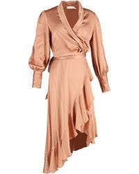Zimmermann - Zimmerman Asymmetric Ruffled Midi Wrap Dress - Lyst