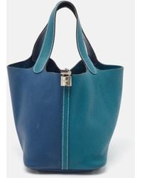 Hermès - Hermès Deep Bleu/vert Bosphore Taurillon Clemence Leather Picotin Lock 22 Bag - Lyst