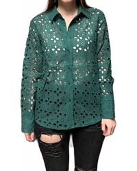Bluivy - Eyelet Long Sleeve Button Down Top - Lyst