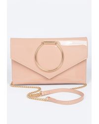Fashnzfab - Enamel Faux Leather Metal Handle Flap Clutch - Lyst
