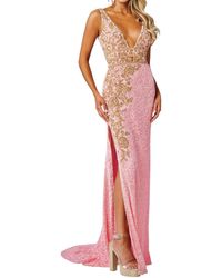 Rachel Allan - Beaded Tulle Deep V-Neckline Prom Dress - Lyst