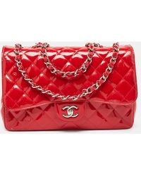 Chanel - Quilted Patent Leather Jumbo Classic Single Flap Bag - Lyst