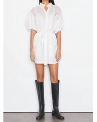 FRAME - Inset Lace Puff Sleeve Dress - Lyst