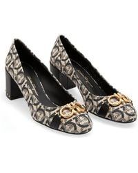 Ferragamo - Monochrome Canvas Garda Gancini Pumps - Lyst